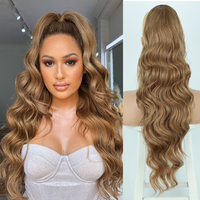 Long Synthetic Drawstring Ponytail Extensions 24 Inch Wave Clip in Pony Tail Hair for Women Blonde Body Wavy Fake Tail Hairpiece