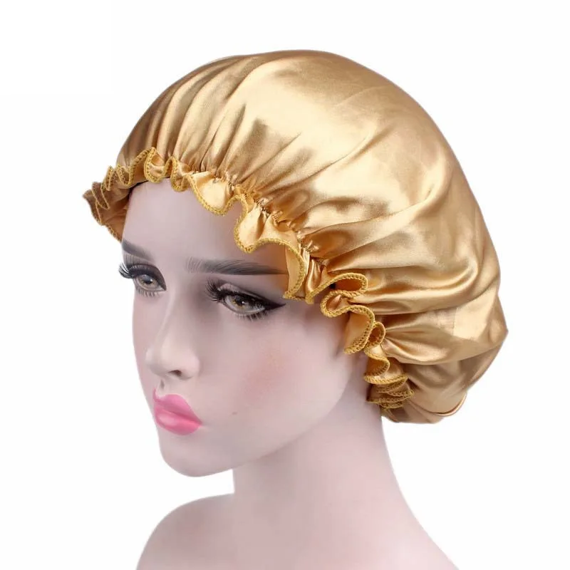 New Hair Satin Bonnet for Sleeping Shower Cap Silk Bonnet Bonnet Femme Women Night Sleep Cap Head Cover Wide Elastic Band