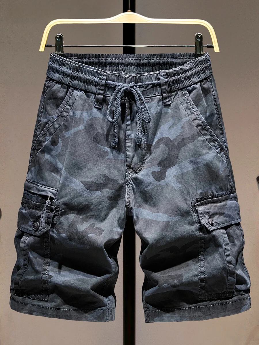 

Мужские летние модные свободные прямые повседневные брюки-капри в стиле ретро с камуфляжным принтом, длиной до середины икры