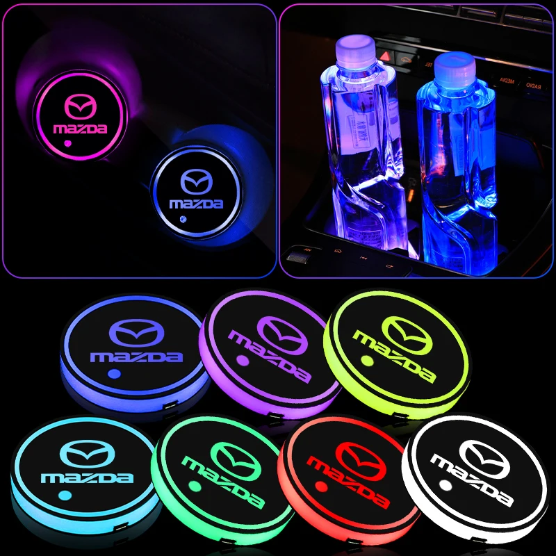 2Pcs Luminous Car Coaster Water Cup Holder Pad Anti-slip Mat For Mazda 2 3 5 6 7 Axela Atenza Speed 6 CX3 CX4 CX5 CX7 CX8 CX9 MS