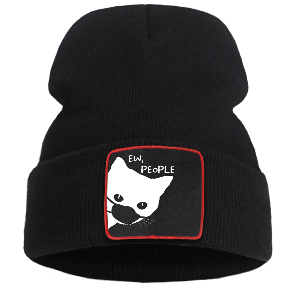 Big Black Cat Pattern Personality Printing New Men Winter Hats Keep Warm Casual Women Knitted Hat Soft Fashion Beanie For Teens