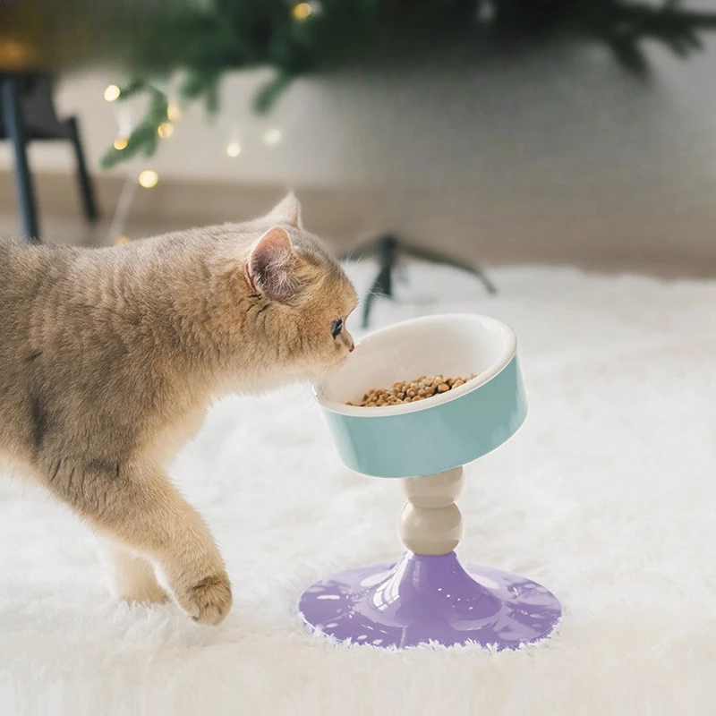 

Creative Ceramic Drinking Water Food Tall footed Bowl Anti Overturning Neck Protection Large caliber, Cat Bowl Pet Supplies, 1Pc