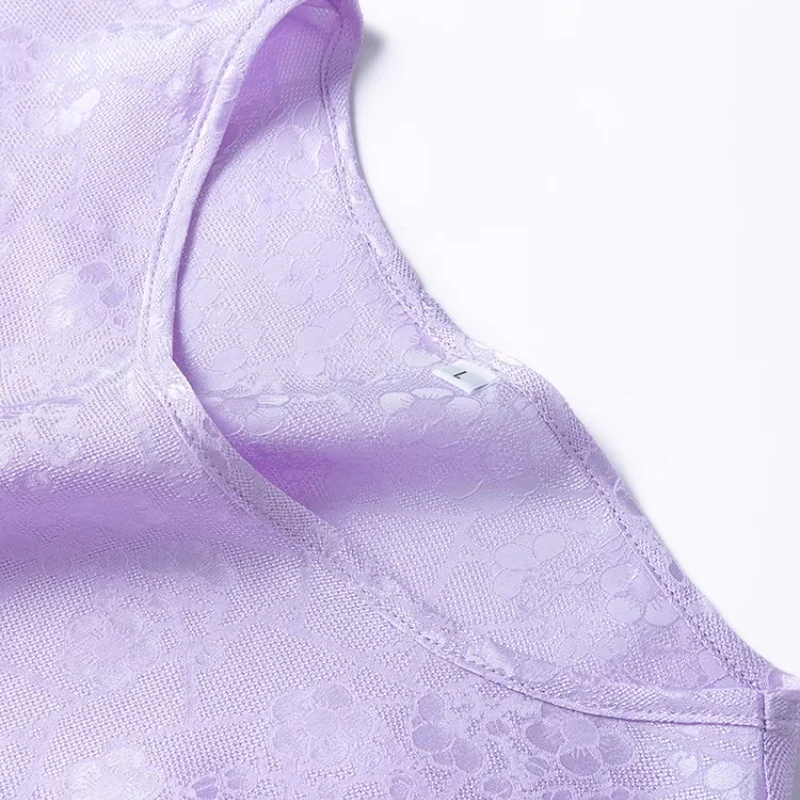 Birdtree verão 18mm 100% seda amoreira roxo camiseta, feminino jacquard lanterna manga o pescoço sólido camisa solta, 2025 novo t56017jf
