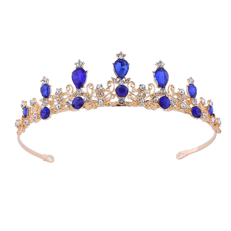 Blue Green Red Crystal Baroque Crown Headbands Princess Pageant Tiaras For Girls Women Wedding Bridal Hair Accessories