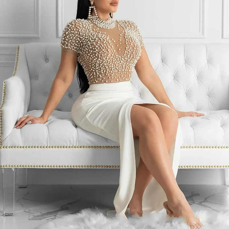 

sexy see though mesh dress for women luxury beaded bodycon dress for party women's evening dress elegant female african clothing