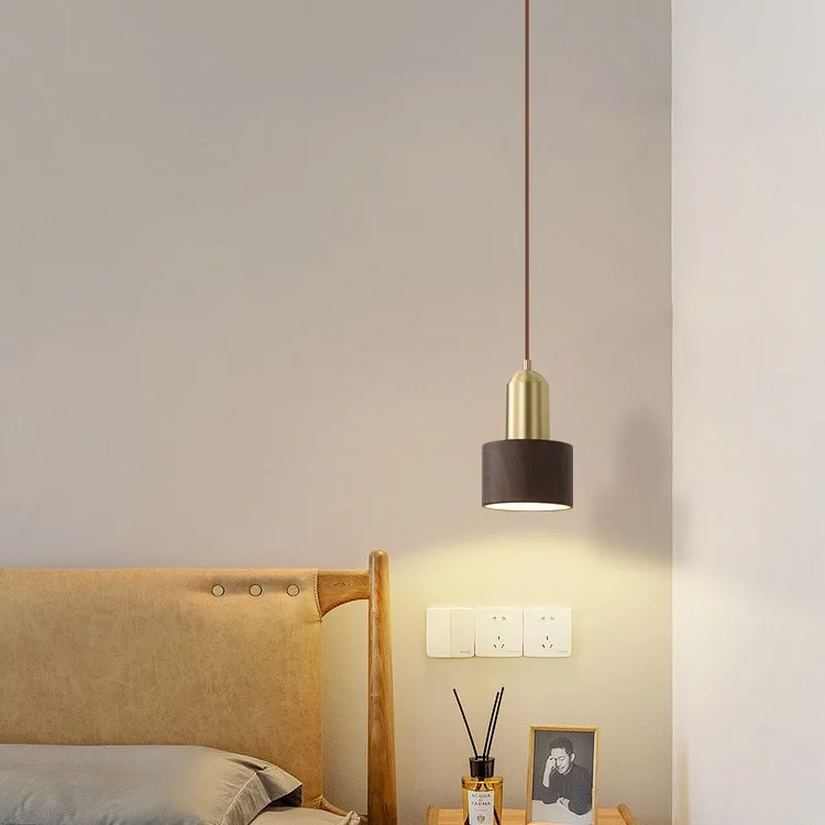 

Bedroom bedside small chandelier modern simple Nordic all-copper dining table lamp creative walnut light luxury aisle lamp