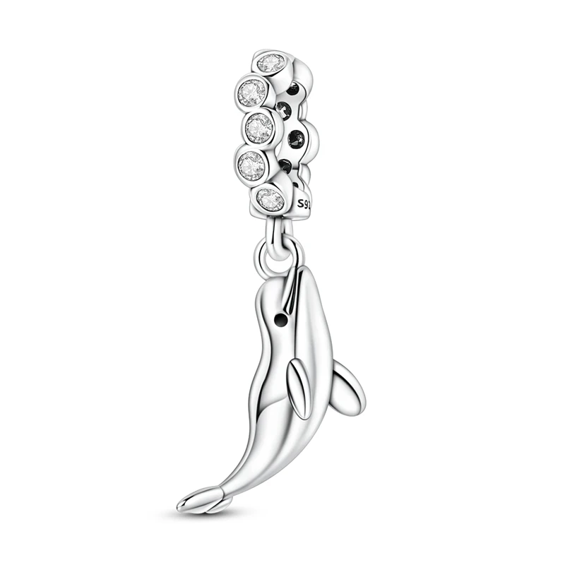 

925 Sterling Silver Charms Bead Zircon Cute Beluga Whale Dangle Fit Original Bracelet Women Jewelry Gift