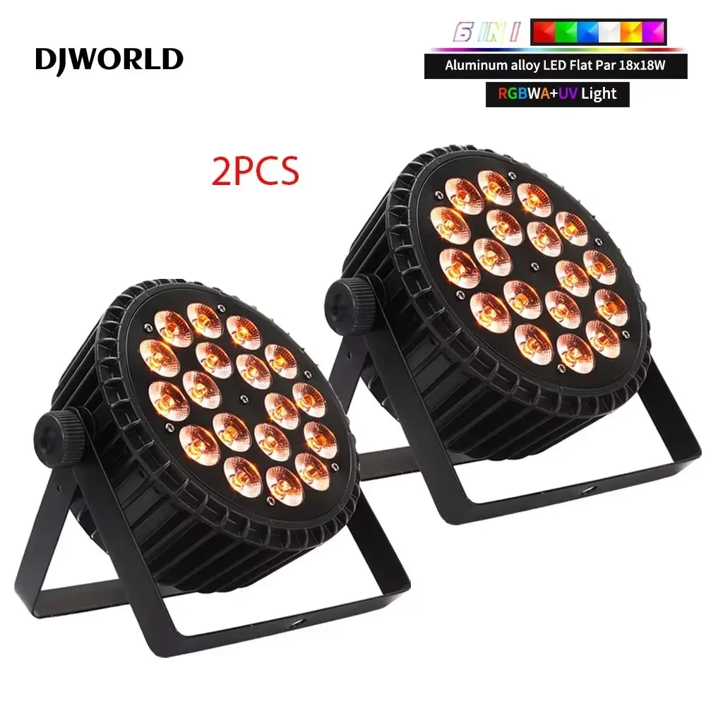 2PCS Aluminum LED Flat Slim Par Light 18x18 RGBWA UV 6in1 Par Light DMX 512 Stage Light DJ Professional for DJ Disco Bar