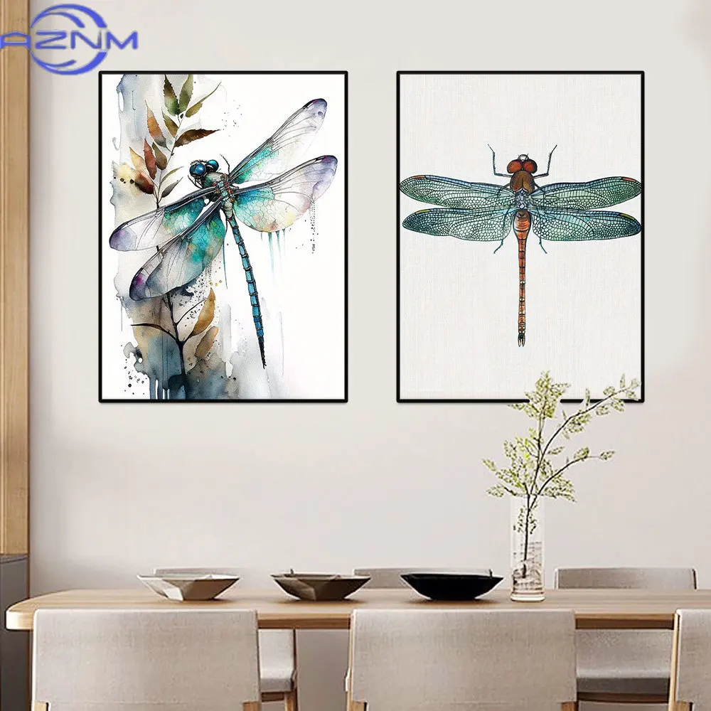 AZNM Dragonfly Canvas Scrawl Painting Coloured Drawing Posters High-definition Prints Wall Artwork Pictures Cuadros For Living R