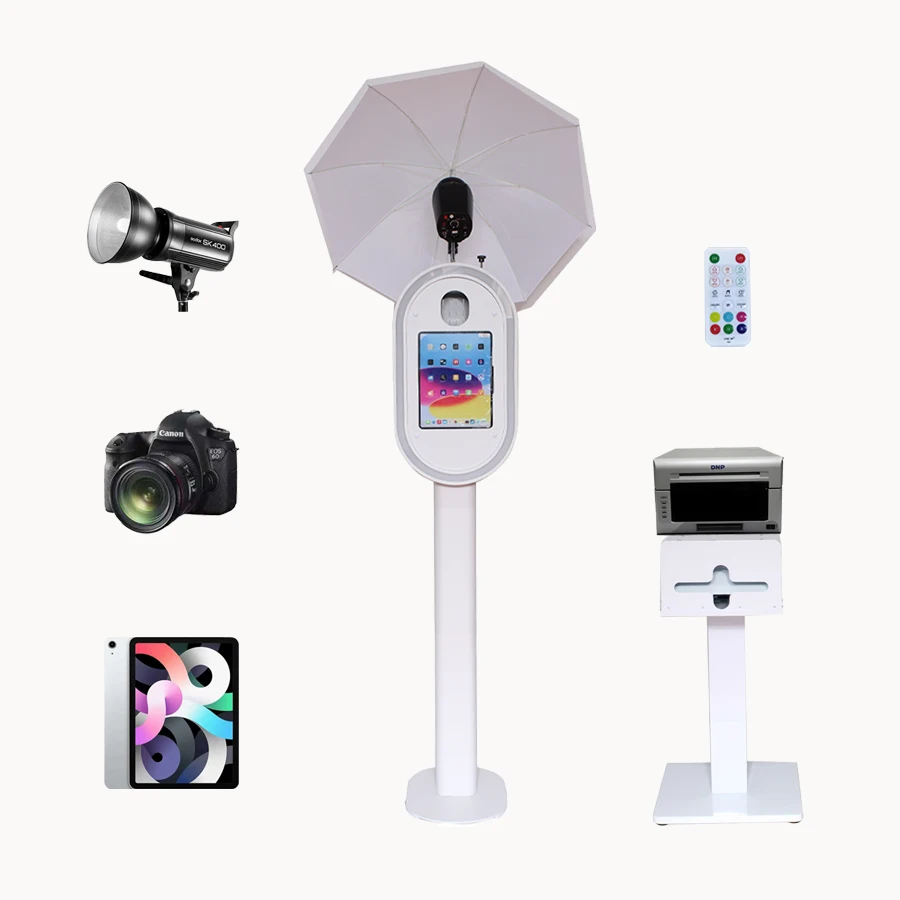 Portable Oval Metal Photo Booth With DSLR, IPad & Printer, Self-service Photo Printing