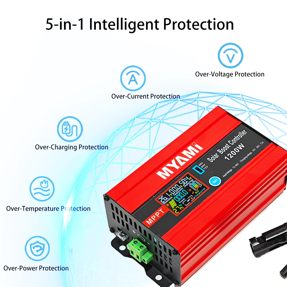 Boost MPPT Solar Charge Controller 600W/1200w 48V 60V 72V 15A/30A PV Current Input With MC-4 For Electric Vehicle Charging