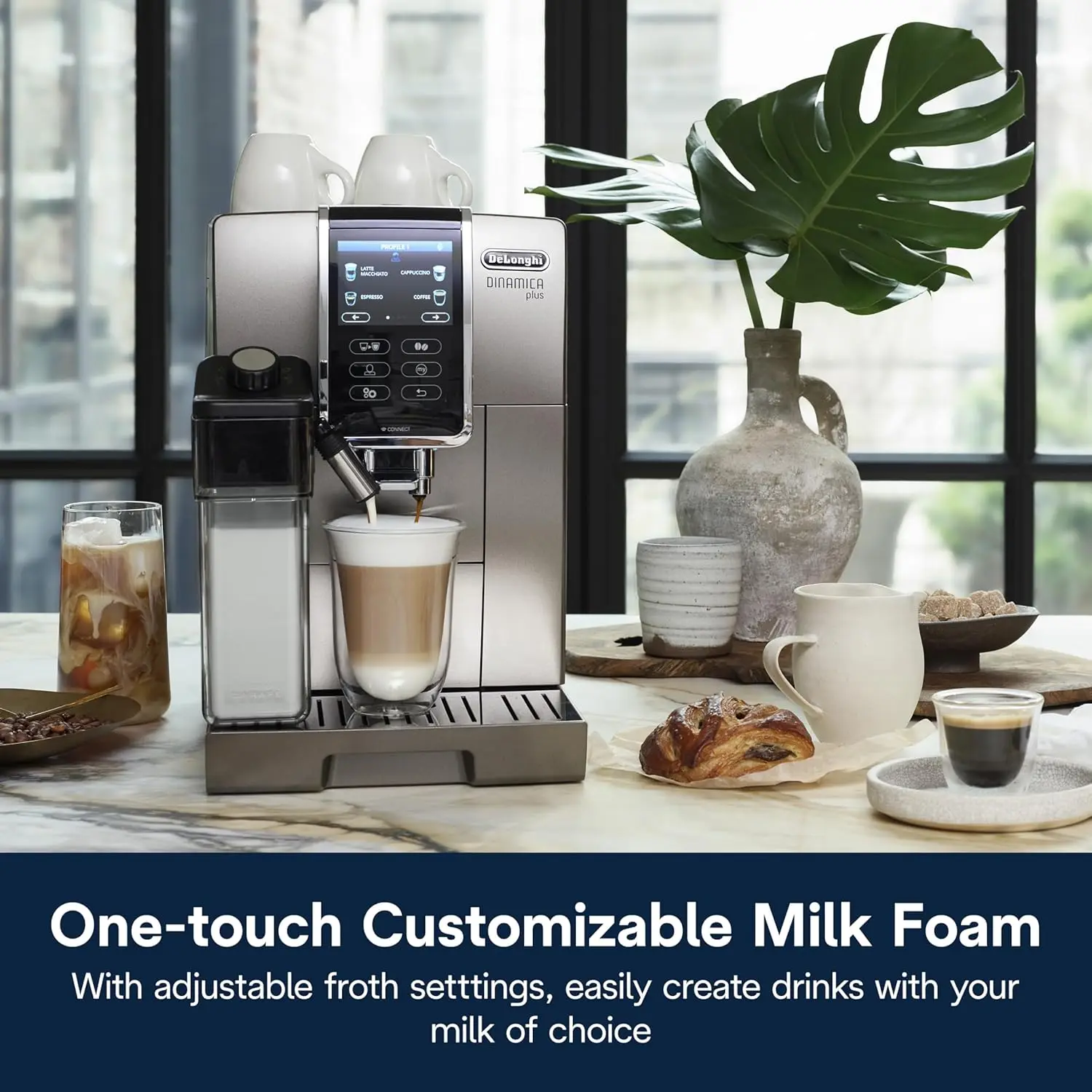 De'Longhi Dinamica Plus Connected Espresso & Coffee Machine with Automatic Milk Frother, One Touch Latte, Cappuccino