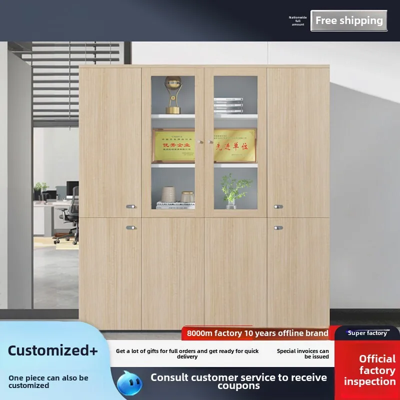 

Four-door wooden filing cabinet with combination lock for storage