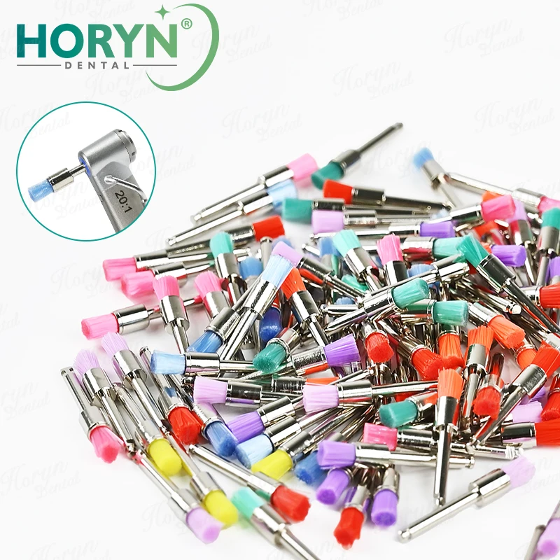 

100Pcs/Box Dental Polishing Brush Prophy Brushes Nylon Bristle Rubber Flat Sharp Polisher Oral Cleaning Teeth Whitening Tool
