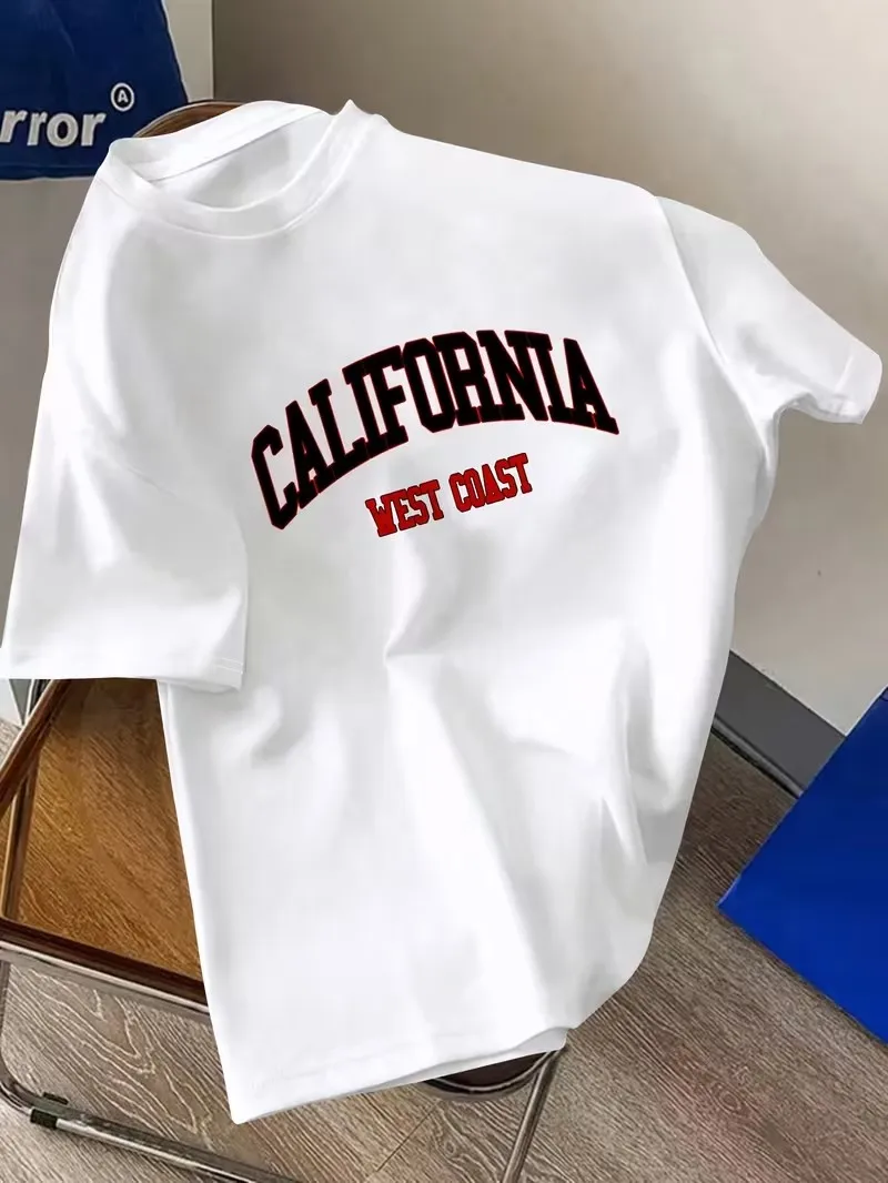 Men's California West Coast Letter Print Sportswear Casual Versatile Short Sleeve T-Shirt Xiangban Ming Selection