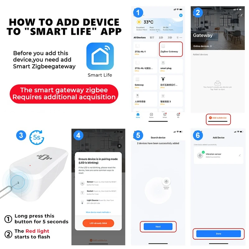 Rilevamento sensore vibrazione intelligente Zigbee Notifica APP Tuya Smart Life Allarme vibrazione movimento in tempo reale Casa intelligente, Durevole