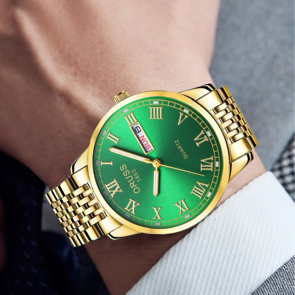Men's stainless steel luxury quartz wristwatch; day date display; luminous waterproof; fashion men's watch; genuine original.