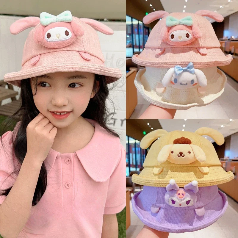 Sanrio Kuromi Children's Fisherman Hat Cute Cartoon Cinnamon Sun Hat Little Girl Spring, Summer and Autumn Outdoor Basin Hat