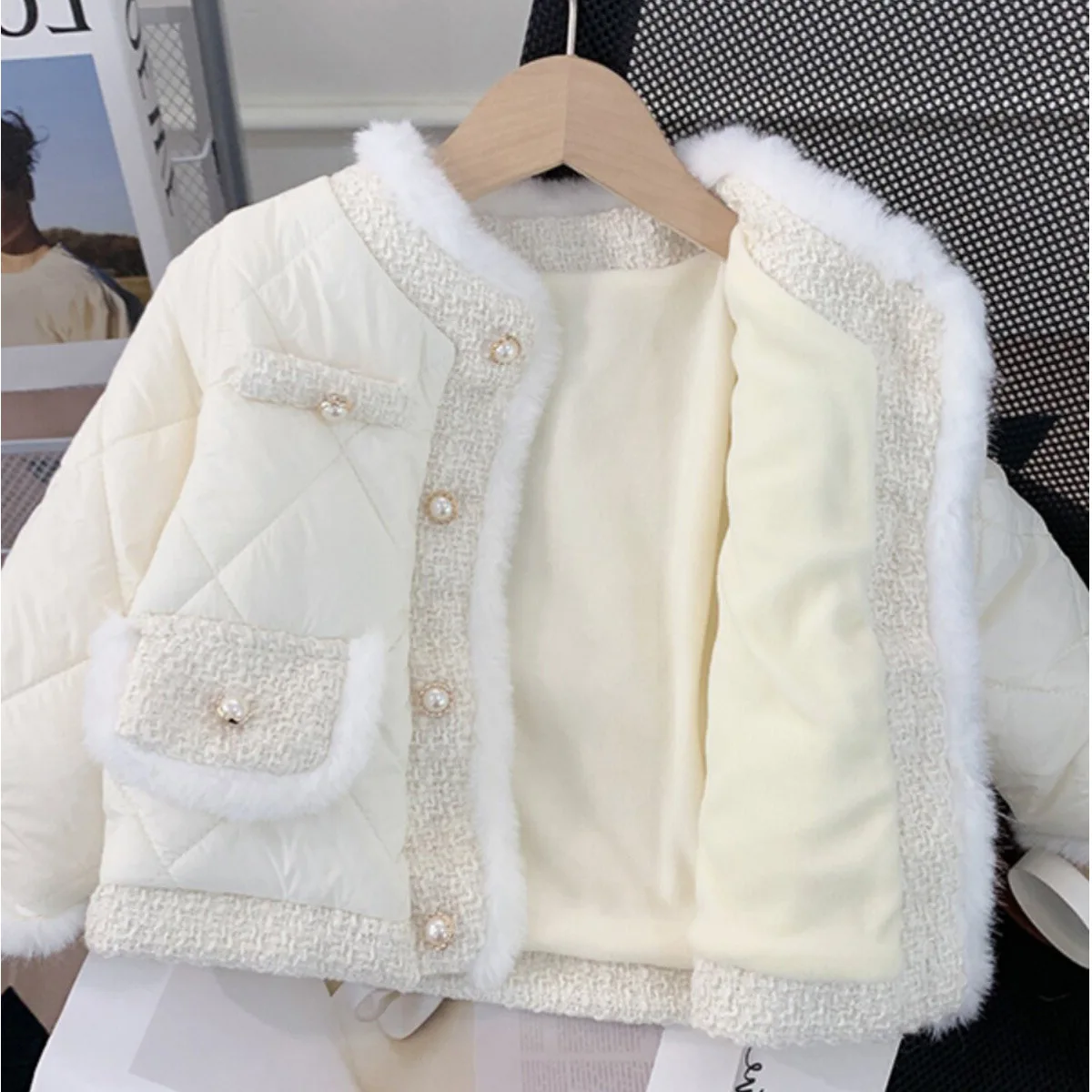 2024 Winter Children Girls Parkas Cotton Plus Velvet Thicken Warm Baby Girl Outerwear Coat Loose Long Sleeve Little Girl Jackets