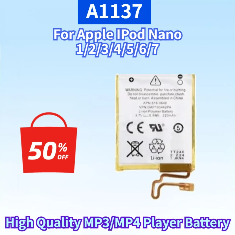 Newest A1137 Lithium-ion Rechargeable Battery for Apple IPod Nano 1/2/3/4/5/6/7 High Quality MP3/MP4 Player Replacement Battery