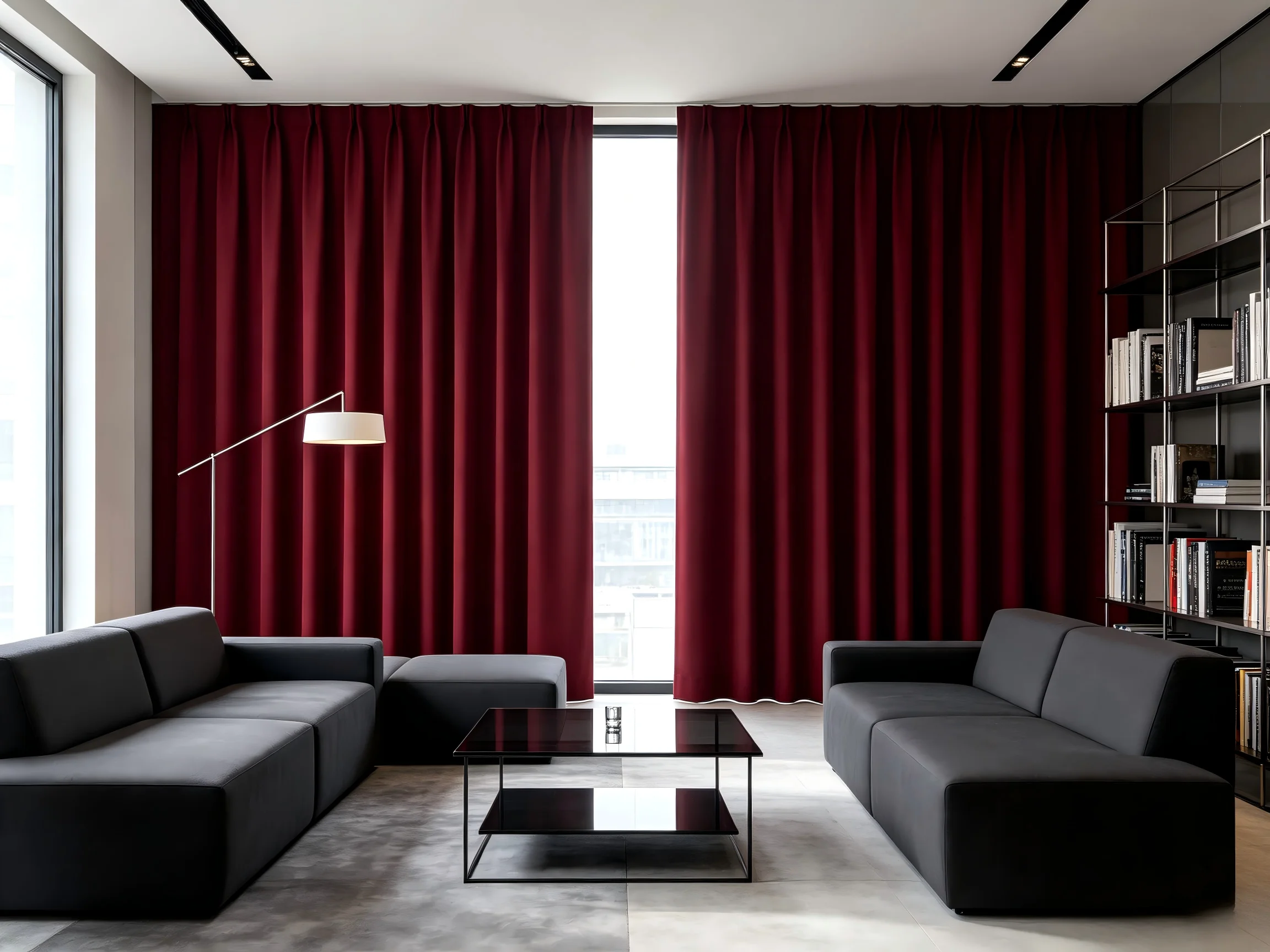 200150   Wine red matte blackout curtain office lounge area