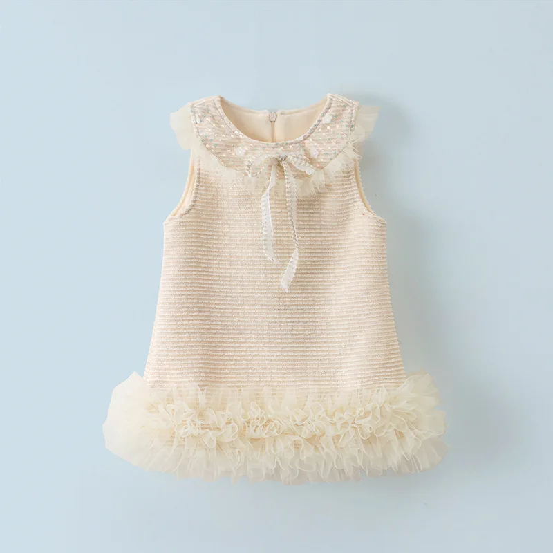 Baby Girls Little Fragrant Hairy Vest Dress Autumn Thicken Bow Belle Girl Princess Dress Tutlle Hem Sleeveless Kid Girl Vestidos