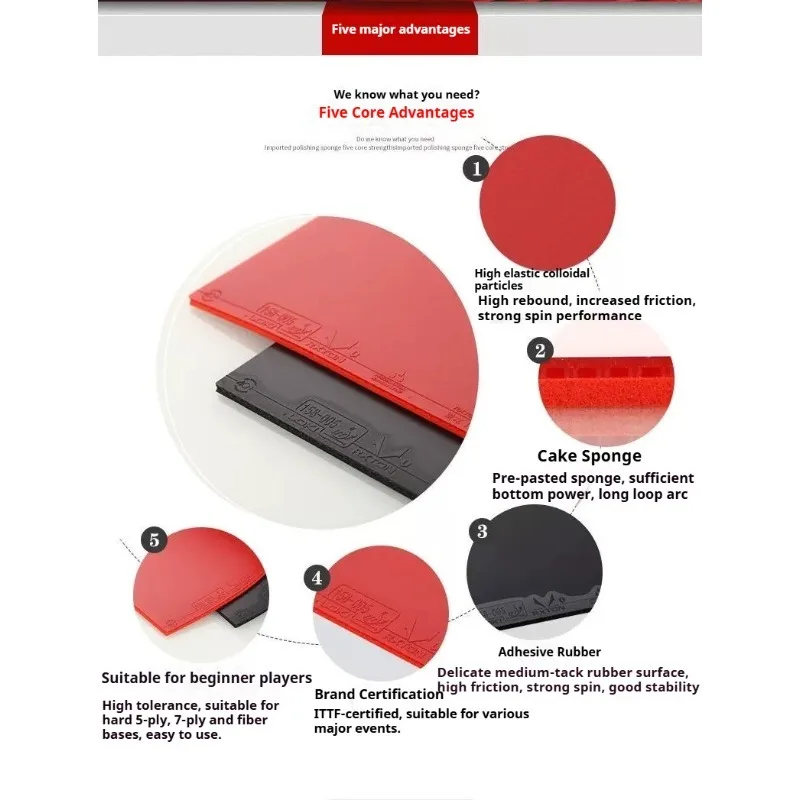 LOKI RXTON 1 مطاط تنس الطاولة عالي المرونة لزج أحمر بينج بونج المطاط النقاط في إسفنجة عالية الكثافة مطاط بينغبونغ الأسود