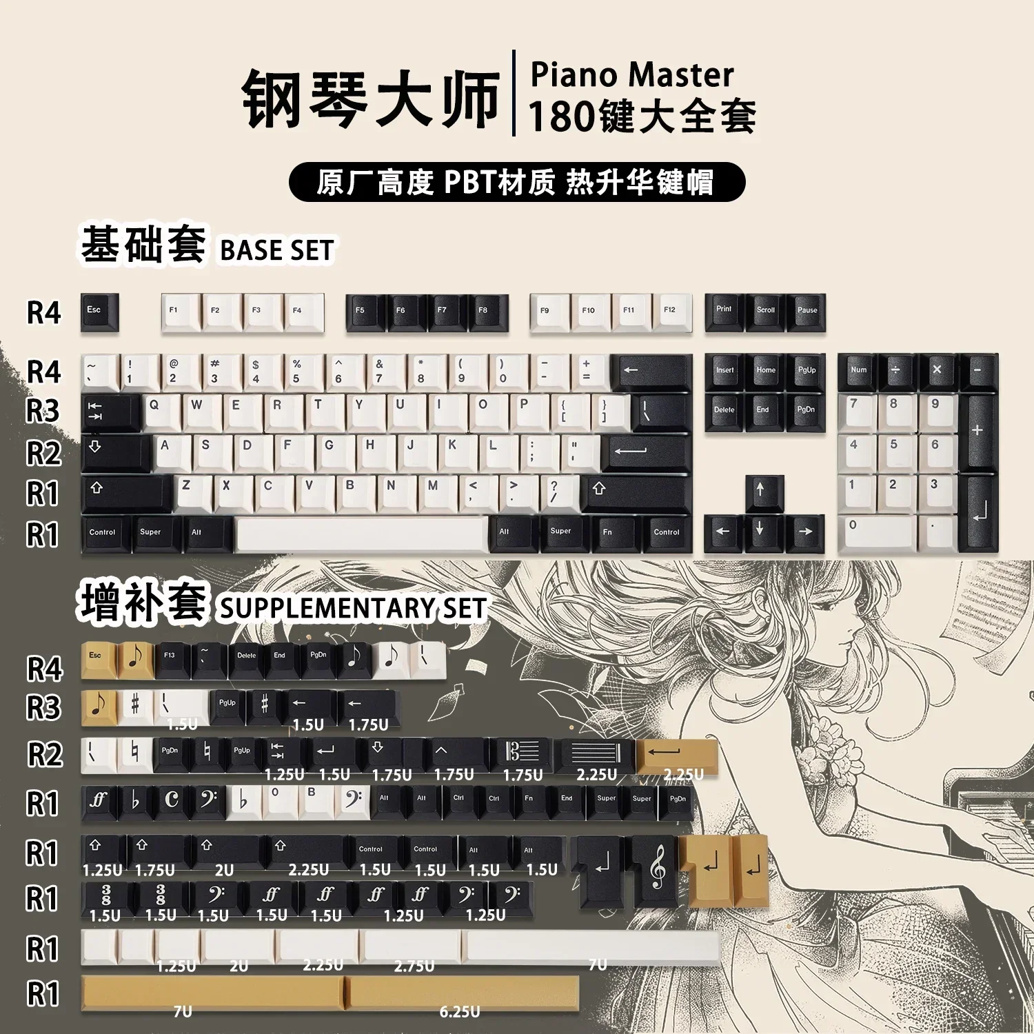 Master original factory height PBT five-sided sublimation keycap catcher mechanical key