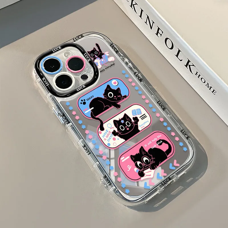 High-Qualit Mirror Cute Three Black Cat Phone Case For iPhone 17 AIR 16 15 14 13 12 11 XR PRO XS MAX 7 8 PLUS Anti Drop Cover view 3