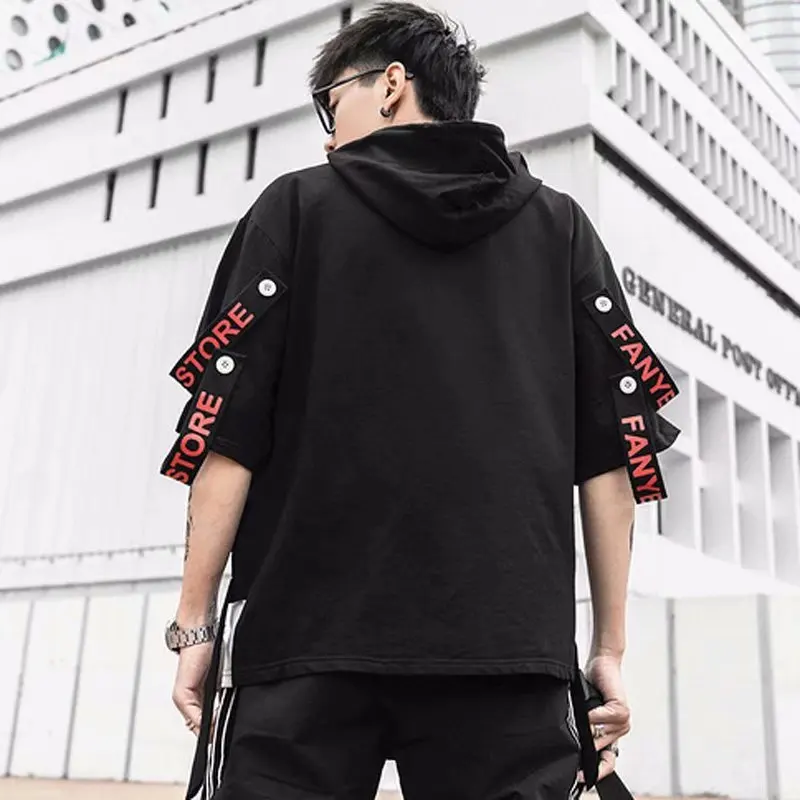 New Men T-shirt Korean Hooded T-shirt Fashion Harajuku Short Sleeve Top Hip Hop T Shirts Mens Summer Print Men Clothing T3