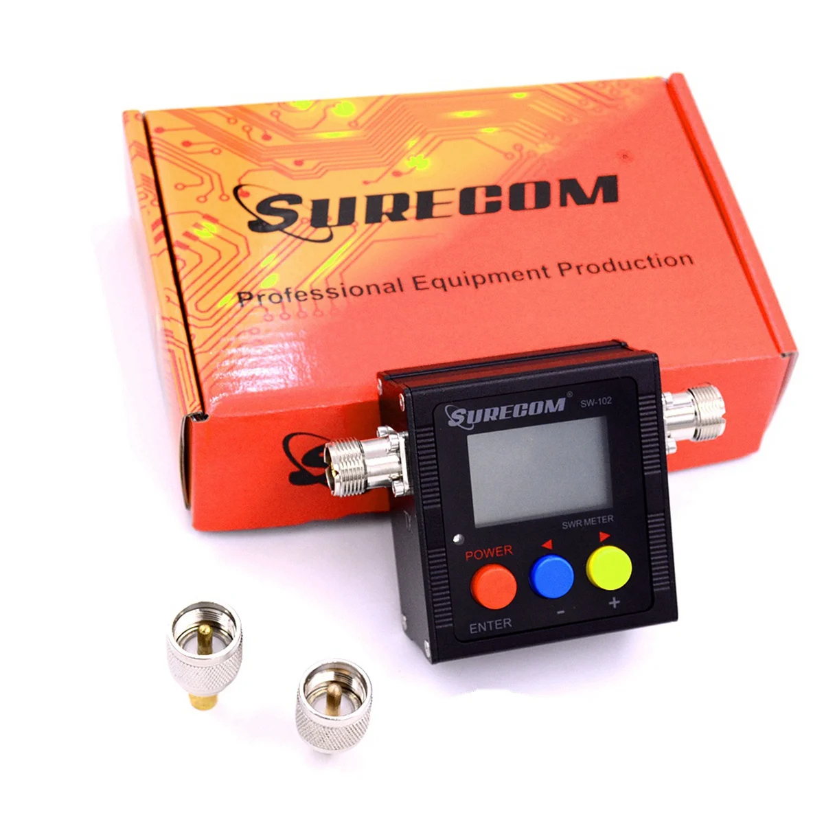 SURECOM SW102S SWR Tester Power & Frequency Counter SO239 125-525MHz 120W Max for Ham Radio 2 Connector Adapters Meter Kit