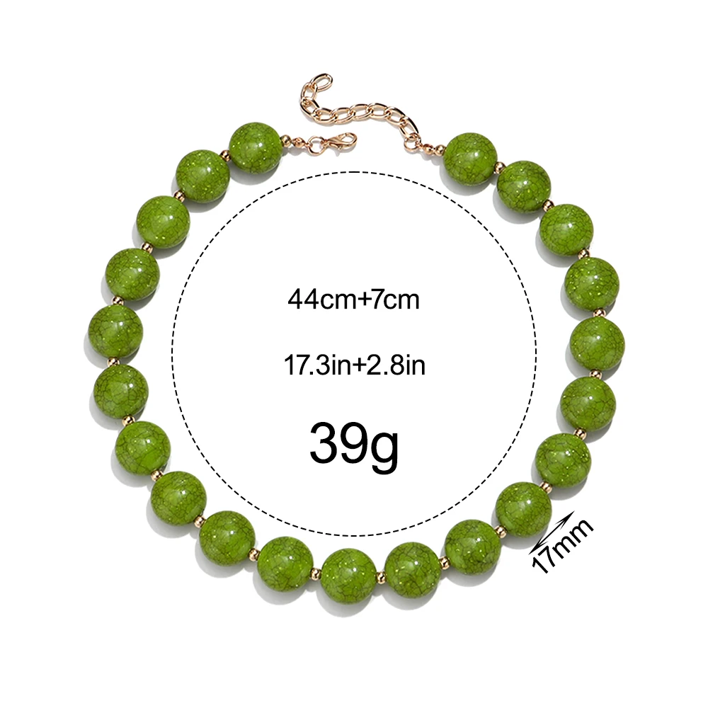 New Trendy Green Acrylic Geometric Beads Choker for Women Fashion Resin Crack Flat Circle Beaded Necklace Boho Jewelry Gift
