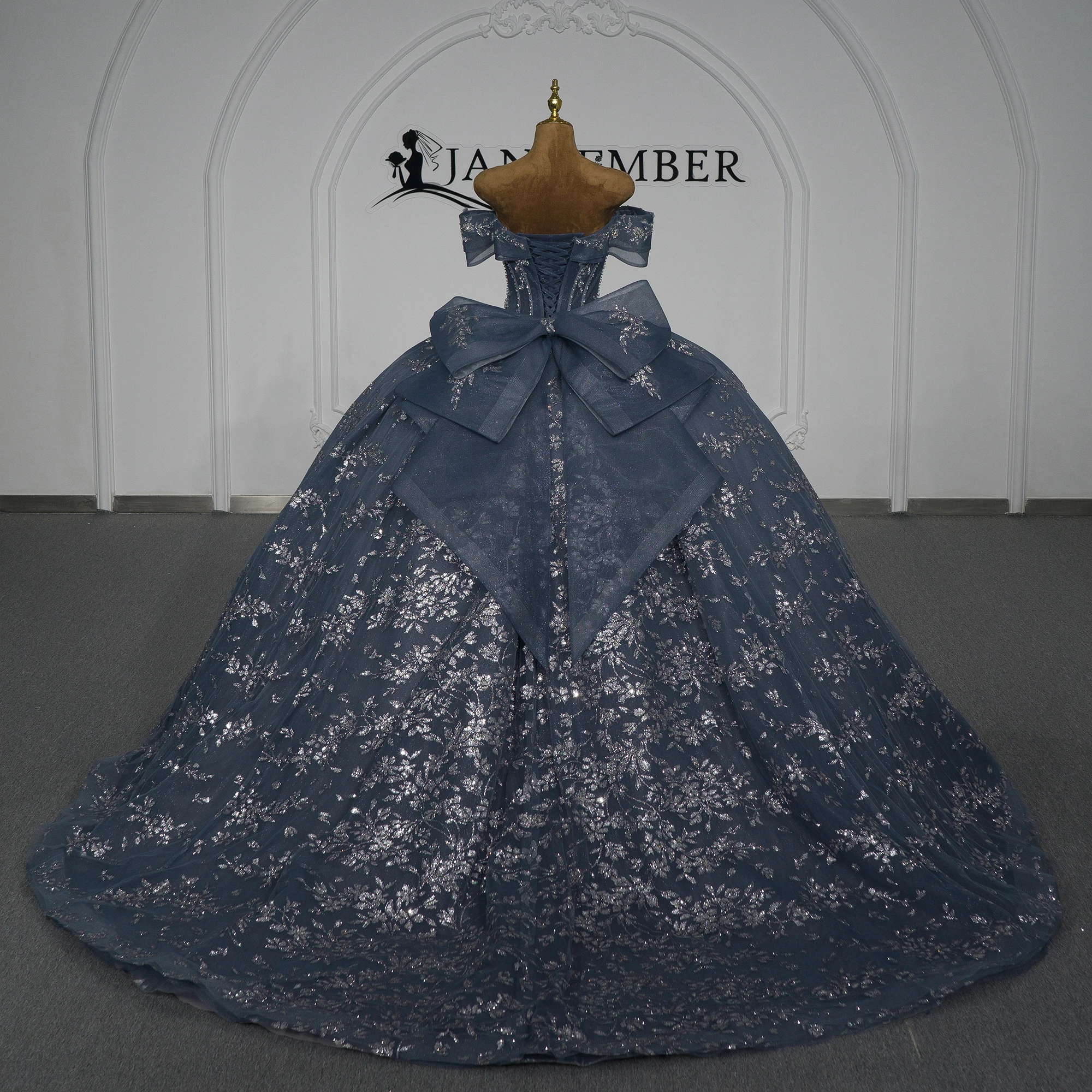 Quinceanera Dress With Bow Shiny Lace Vestidos De 15 Anos Off-Shoulder Sleeves Birthday Party Gown This Season Customized