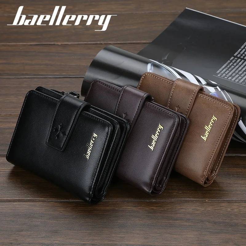 Baellerry Business Men Luxury Brand Wallets Zipper Card Holder Male Purse PU Leather Vintage Coin Holder Men Wallets