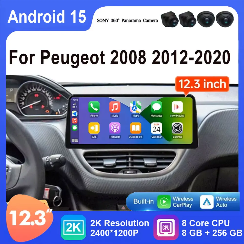 

12.3 Inch For Peugeot 2008 208 Series 2012-2018 Android 15 CarPlay Radio Navigation Autoradio DSP GPS 4G WIFI Car Multimedia