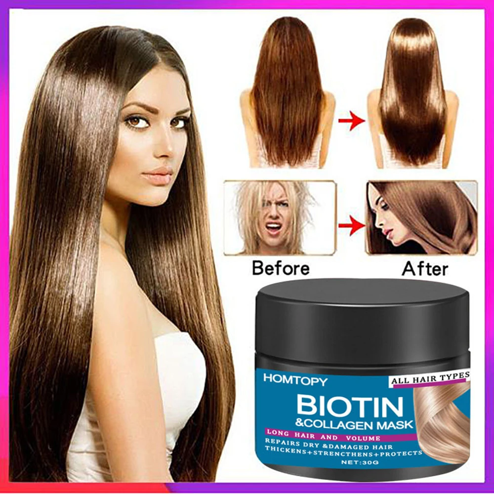 

Biotin Collagen Keratin Hair Mask Smoothing Straightening Scalp Treatment Repair Damage Dry Frizzy Soft Hair Care Beauty Health