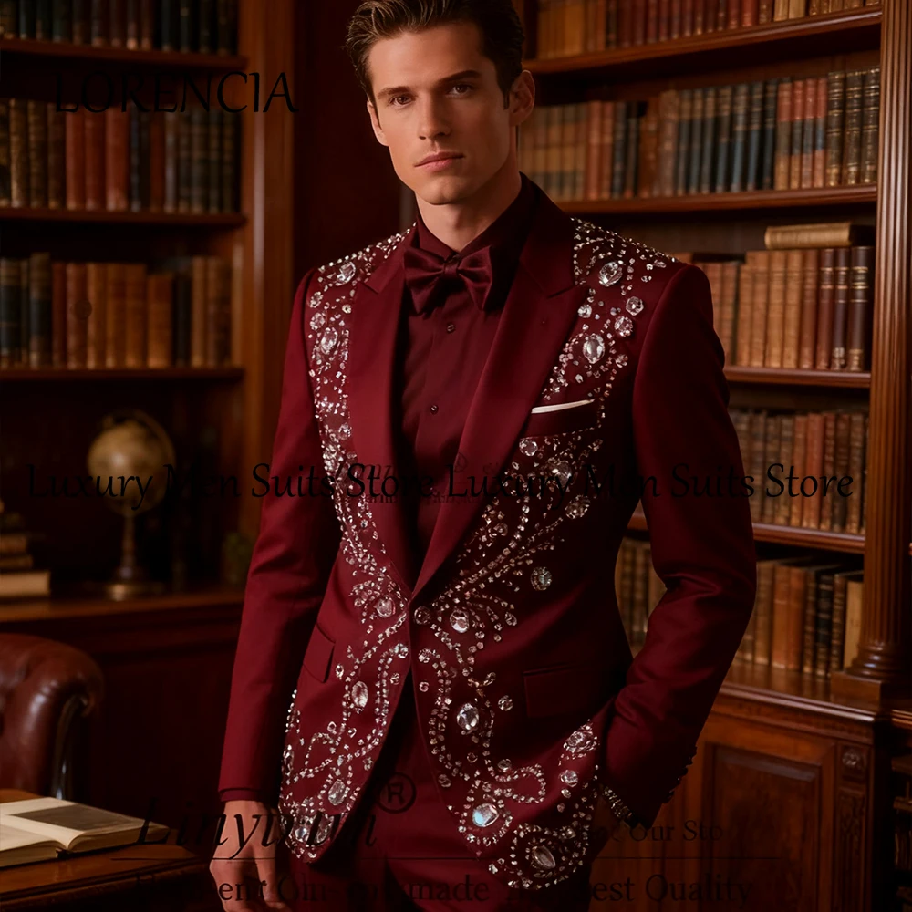 

Роскошные хрустальные костюмы для мужчин, комплект из 2 предметов с плоским воротником, вечерние наряды для жениха, смокинг для жениха, комплект индивидуальных пиджаков, брюки Carloerset heren