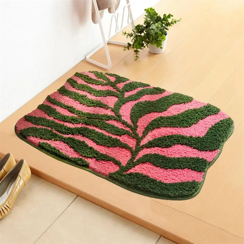 Tufted Plant Rug Bathroom Mat Absorbent Anti-Slip Leaves Entrance Floor Mat Quick-dry Bathmat Carpet Bedroom Area Pad Home Decor