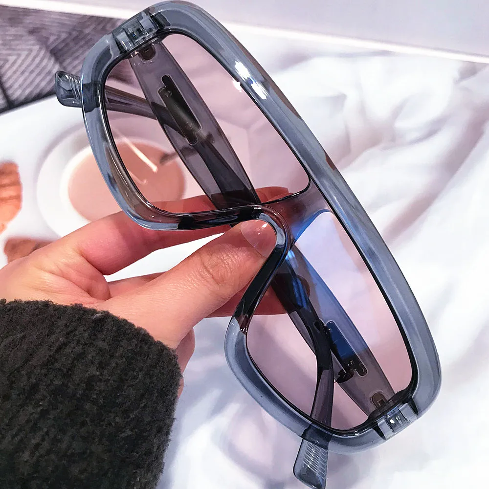 Vintage One-Piece Quadratische Sonnenbrille für Damen Neue Mode Schwarze Verlaufsgläser Übergroße Sonnenbrille für Herren Retro Gestreifte Fahrbrille – Detail 5