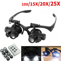 Professional 2LED Magnifier Glasses 10X 15X 20X 25X Double Eye Loupe Magnifying Repair Tools Head Wearing Magnifier Glasses