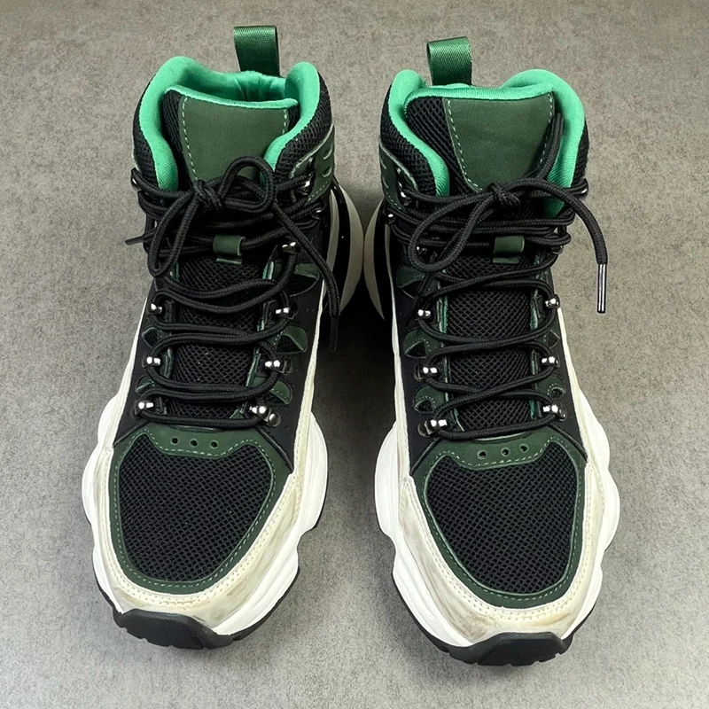 

Китайский модный тренд New Favorite: стильные высокие кроссовки черного и зеленого цвета с контрастными цветами, удобные туфли для папы на толстой подошве с прочным захватом для занятий спортом на открытом воздухе, мужские кроссовки