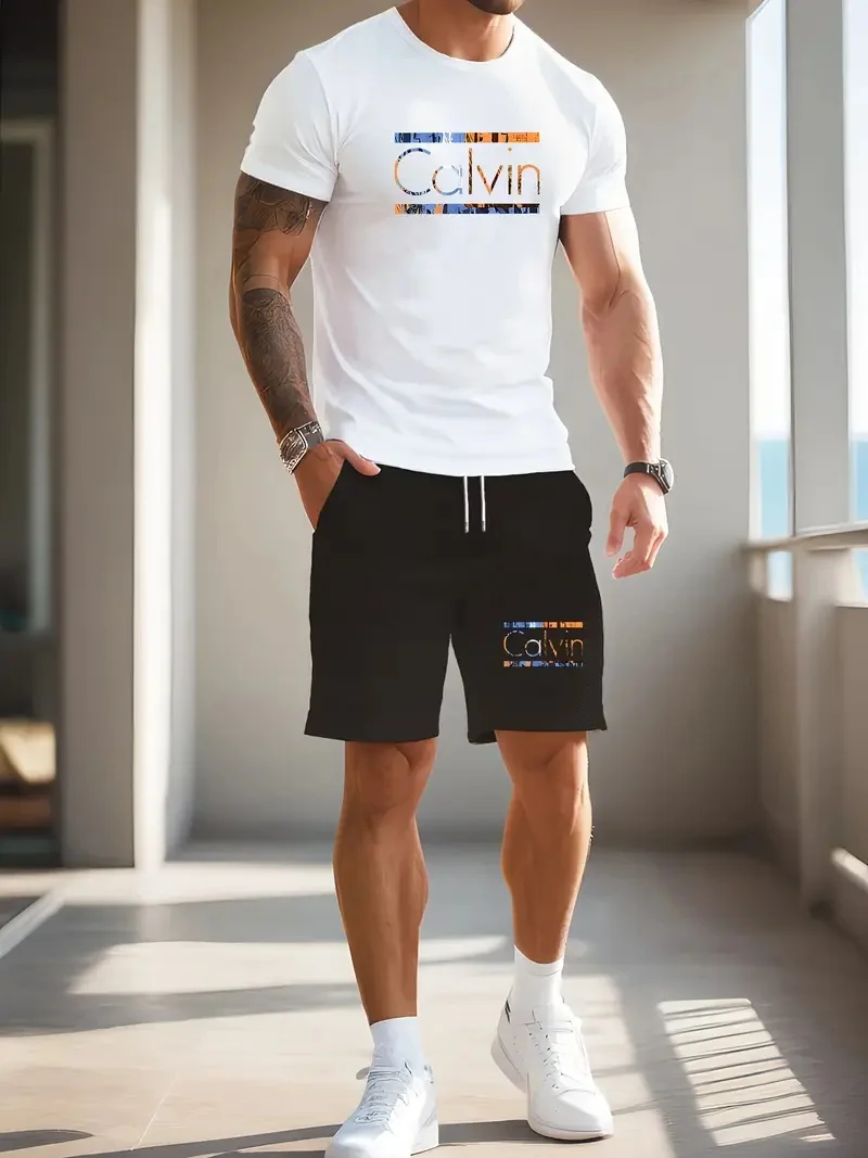 

Elegant casual T-shirt and shorts set for men's sports suit loose and comfortable summer set for men