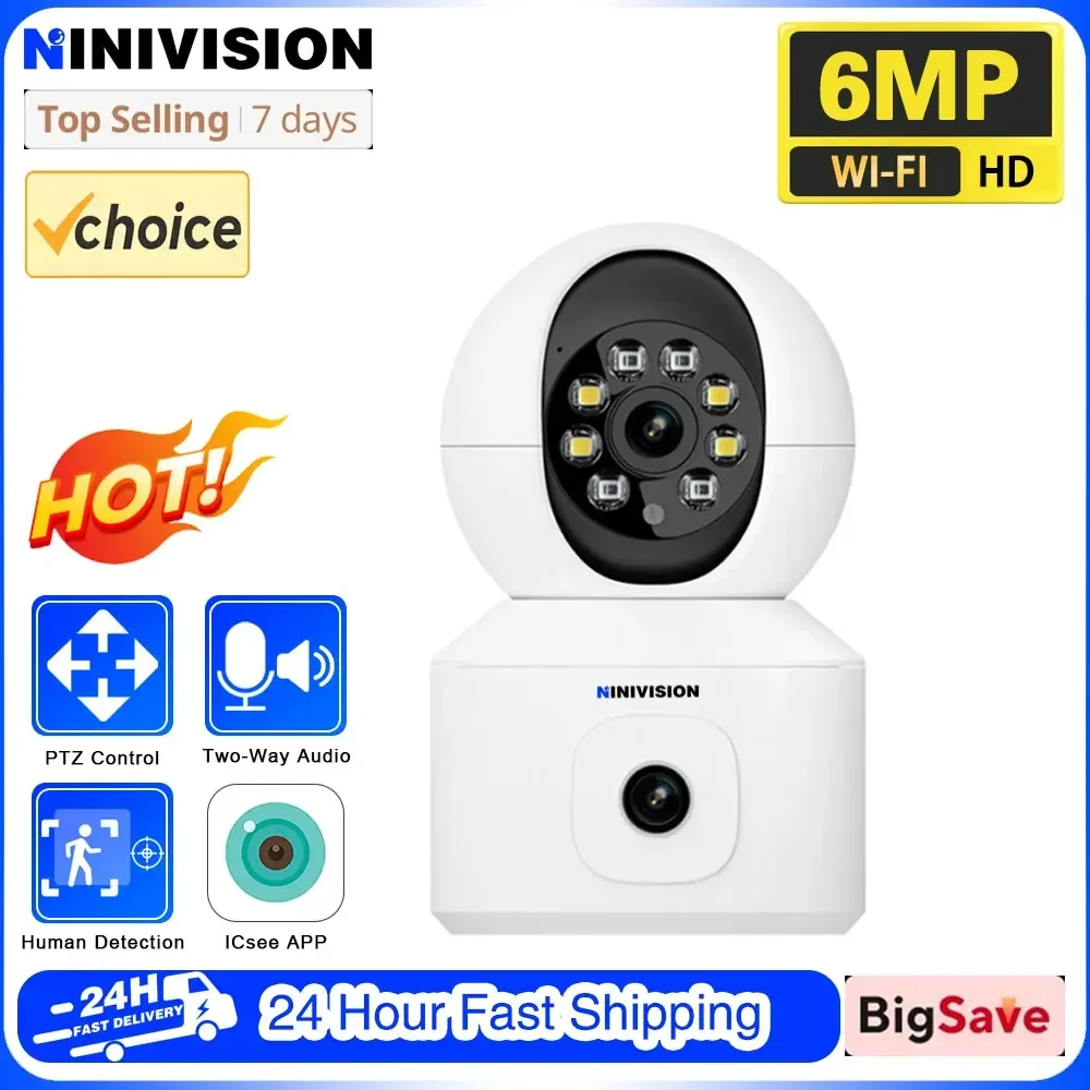 

3K 6MP Smart Security Protection Wireless Monitoring Indoor Baby Pet Monitor 2.4Gwifi Mini IP Camera PTZ Auto Tracking ICSEE