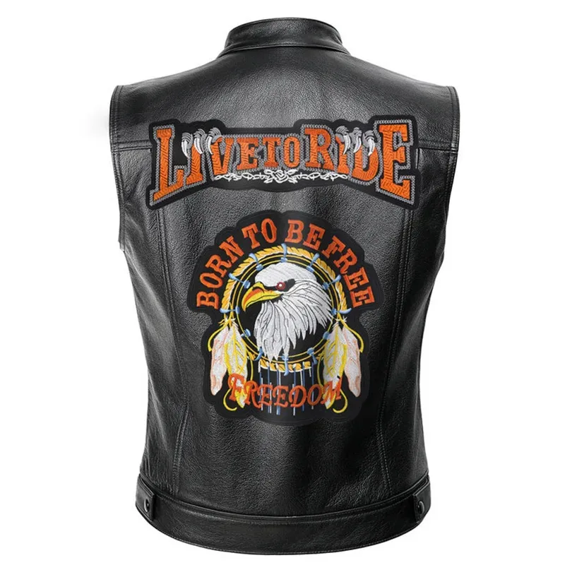 

American Drama Personalized Embroidery Cloth Sticking Motorcycle Fashion Versatile Vest Leather Coat Kam Shoulder