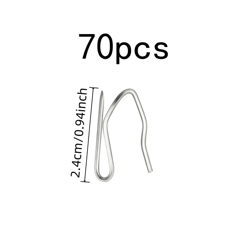 70 pcs 2.4cm S-Shaped Sharp Hooks, Stainless Steel Material for Curtain Pleat Fixing, Multipurpose, Versatile