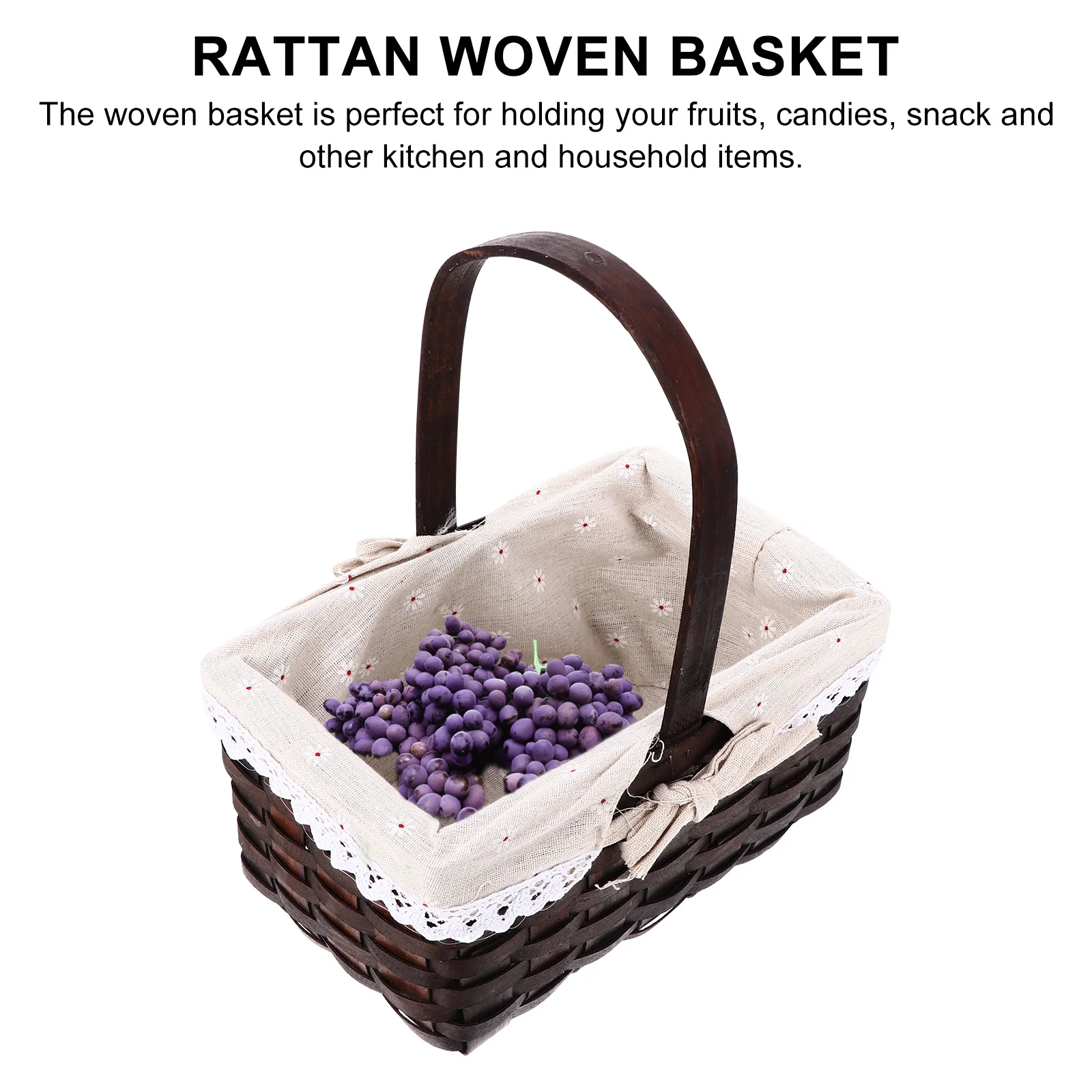 

Rattan Woven Basket Large H held Storage Container Coffee Color Material H made Rectangular Baskets Fruit Snack Kitchen