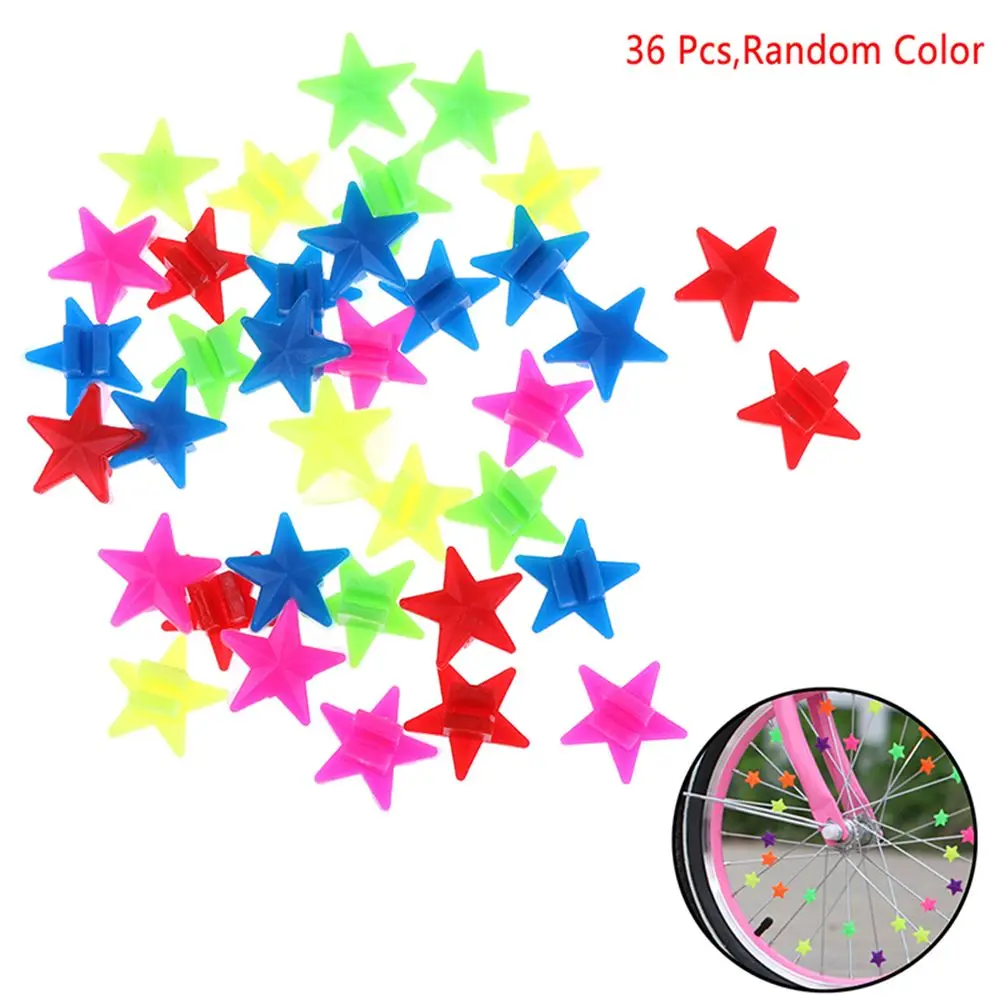 Colorful 36Pcs Children Bicycle Clip Round Wheel Stars Cycling Decoration Bead Bike Accessories Spoke Beads