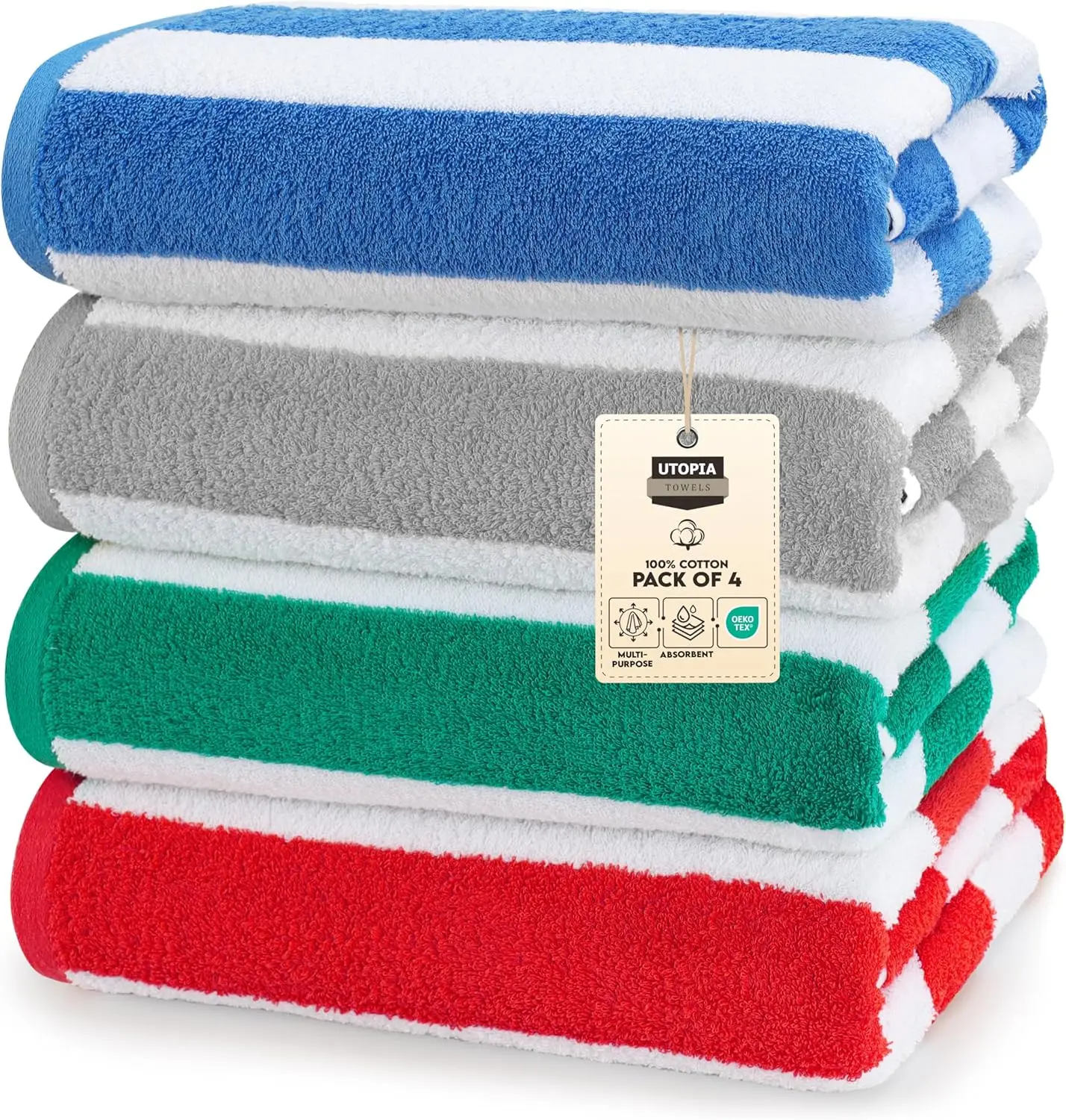 

Набор из 4 пляжных полотенец Cabana Stripe, 30x60 дюймов, увеличенный размер, 100% хлопок Ringspun, высокая впитываемость для бассейна и ванной