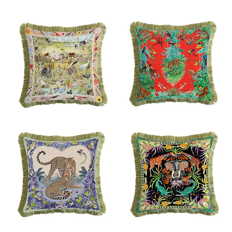 Luxury leopard sofa decorative throw pillow, villa exhibition hall model room bay window car fringed cushion cover