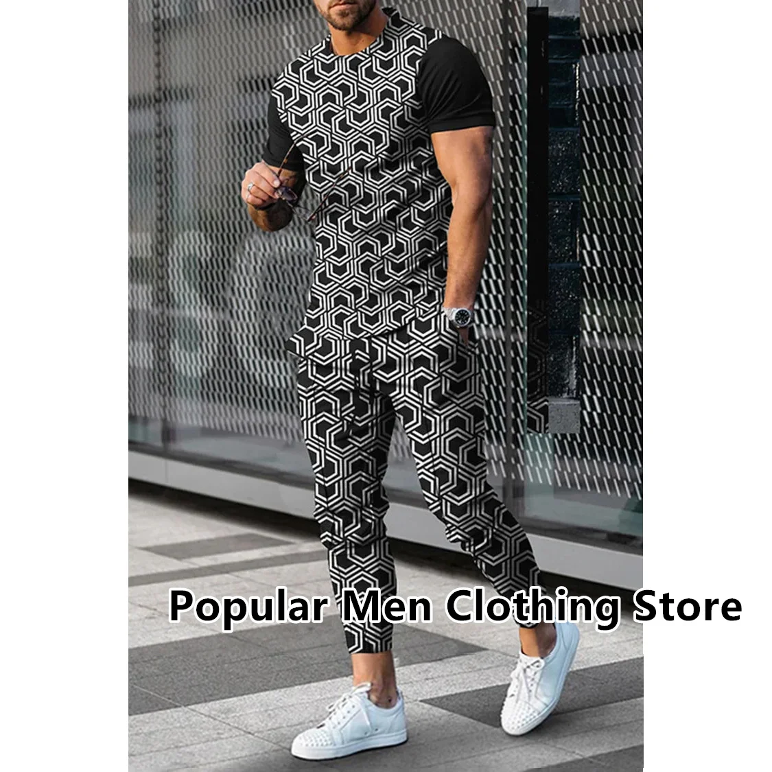 2023 Fashion Men Tshirt Suit Tracksuit Men Clothes 3D Printed Sportswear Short Sleeve T-shirt Long Pants Streetwear 2 Piece Set